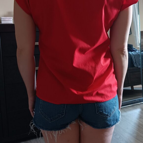 Vintage Dominique Cherry Red Embroidered Floral Blouse 1980s Cap Sleeve Top - Picture 4 of 6